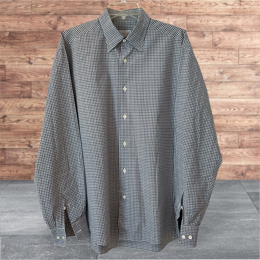 $675 Brioni Button Down Sport Shirt, Cotton, White/Blue, Long Sleeve, Sz XL